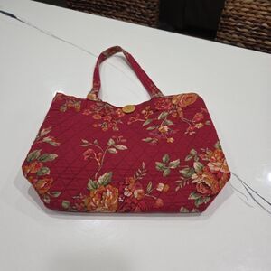 Burgundy/green Floral Quilted Handbag Shoulder Bag BEAUTIFUL! BAGSBIN